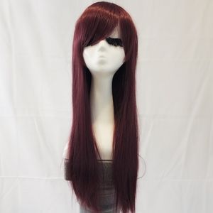 New long straight burgundy cosplay wig